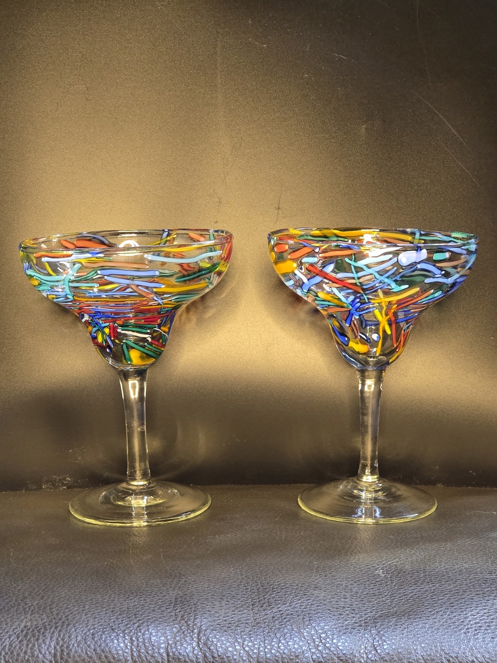 Hand-Blown Colorful Confetti Margarita Glass - Multicolor